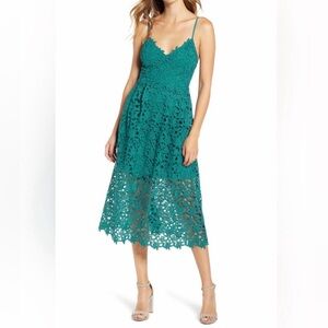 ASTR the Label Lace A Line Midi Dress in Emerald
